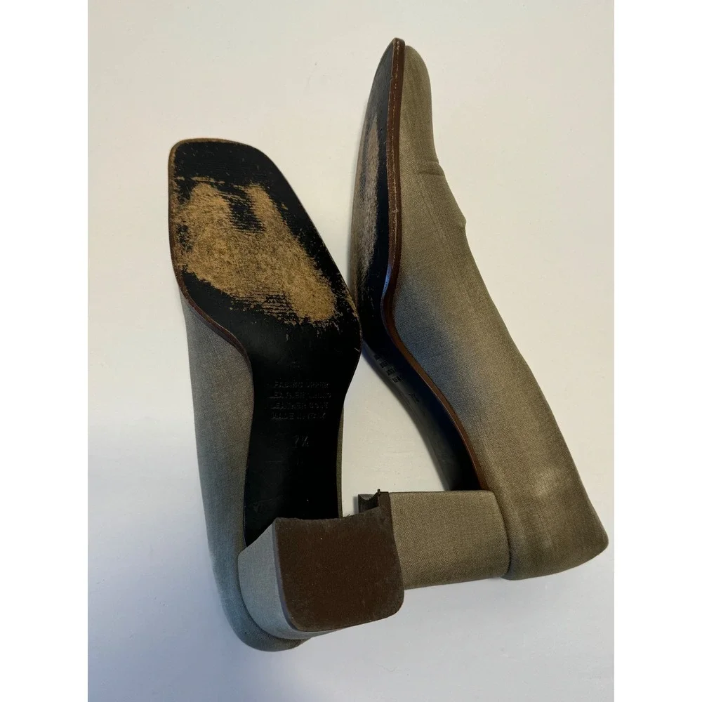 Kenneth Cole New York Vintage 90s Chunky Square Toe Block Heel Pumps Olive 7.5M